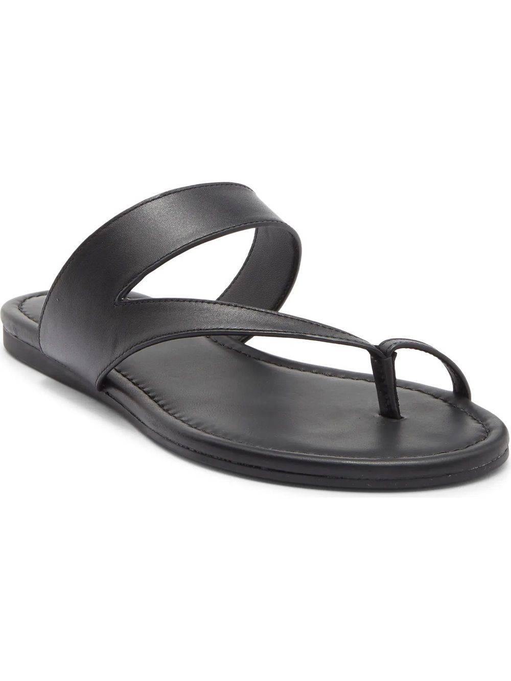 NWOB Stuart Weitzman ‘Remy’ Black Leather Toe Strap Thong Sandals, Size 7